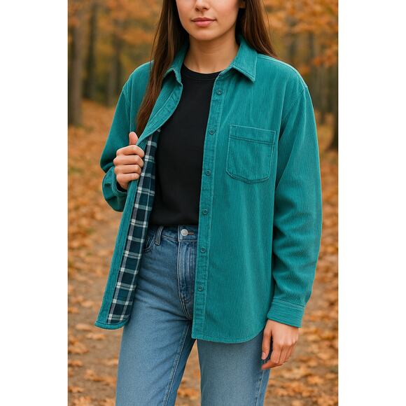 L.L.Bean Corduroy Shacket Jacket Flannel Teal Sz XL Coastal Grandma FallLayers - Picture 1 of 10